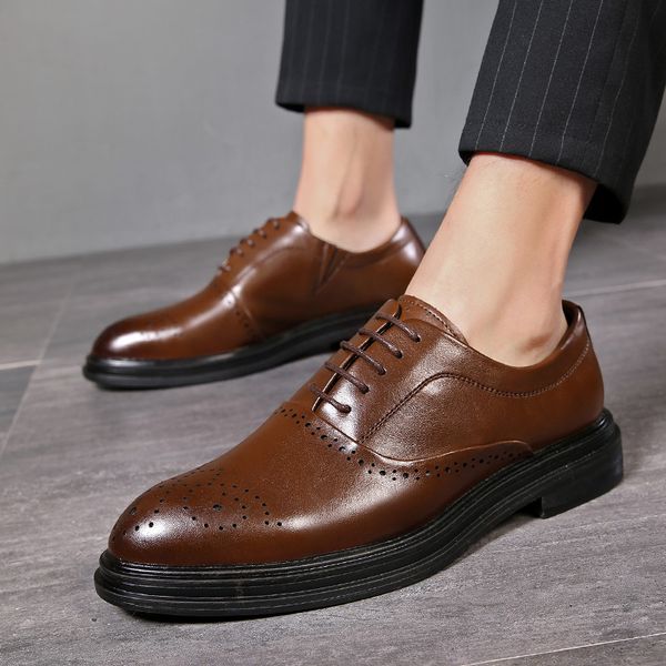 

2020 autumn men shoes leather men dress shoes luxury mens business casual classic gentleman shoes, Black