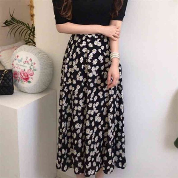 

korea chic temperament high waist small daisy floral skirt 210529, Black