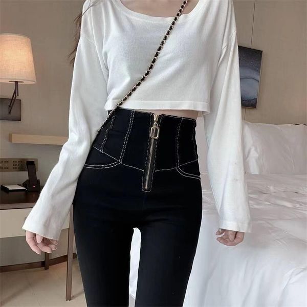 

women's pants & capris high waist velvet thick jeans female winter skinny stretch womens warm womanpants mom black denim trousers plus, Black;white