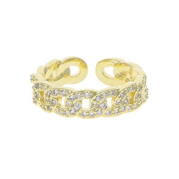 

cluster rings iced out bling 5a cubic zirconia cz cuban link chain engagement band eternity finger ring for women open adjusted, Golden;silver