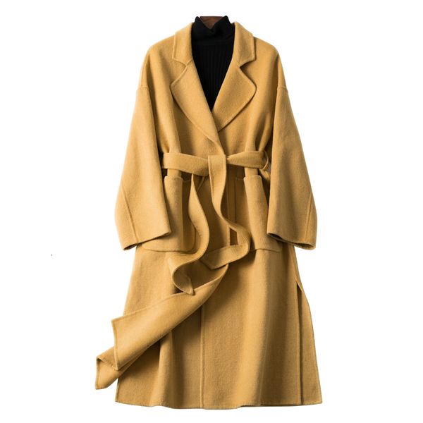 

women's jackets autumn winter women double sided woolen coat korean long sashes cashmere fashion loose wool ladies overcoat hfq7, Black;brown