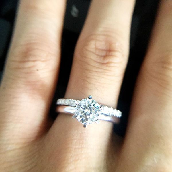 

six 100% 925 sterling silver 2ct simulated diamond rings finger eternal wedding engagement for women jewelry gift cluster, Golden;silver