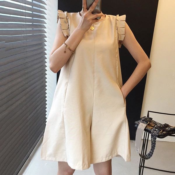 

summer black elegant round neck organ edge stitching design loose leisure wild sleeveless wide leg pants siamese 16f0851 210510, Black;white