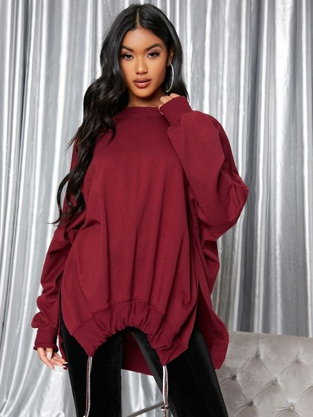 

split hem drop shoulder sweatshirt o0bi#, White;black