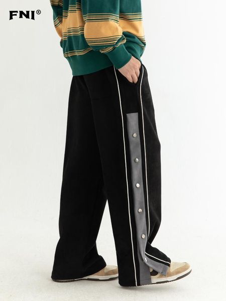 

men's pants fni design relaxed casual fashion and women's same autumn winter double breasted straight sweatpants, Black