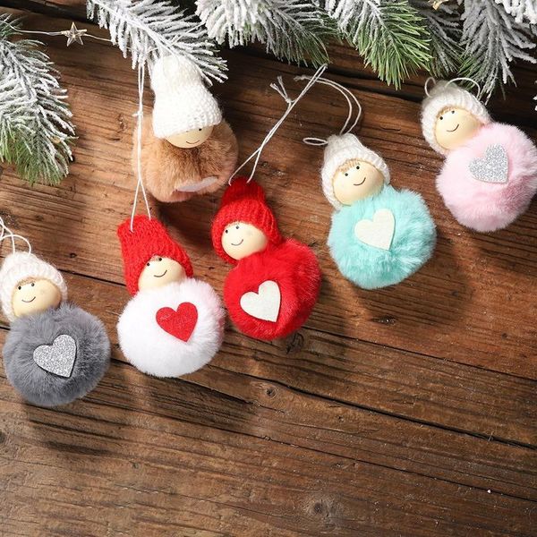 Decorazioni natalizie Cuore carino Peluche Angelo Bambola Ciondolo appeso Albero di Natale Regali per l'anno 2021 Ornamenti decorativi Noel