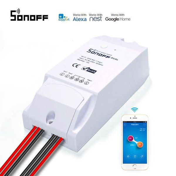 

smart home control sonoff dual r2 2 gang wifi diy switch ewelink app /voice work with alexa google assistant