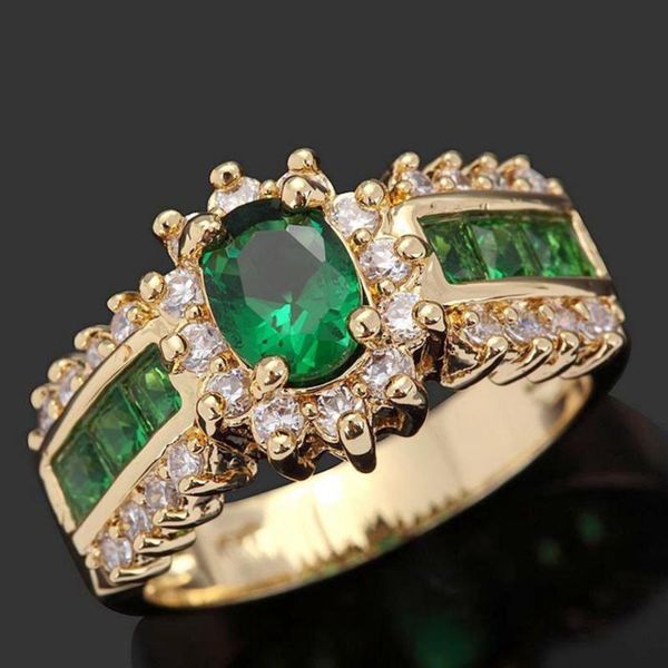 

wedding rings suohuan size 7-11 charm ring for womens green zirconer stone crystal gold filled engagement female finger jewellery gift, Slivery;golden