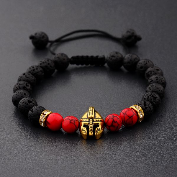 

drop roman knight spartan warrior gladiator helmet bracelet men stone bead bracelet mala yoga elastic, Golden;silver