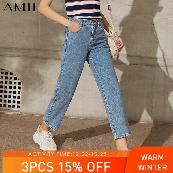 

amii minimalism spring summer jeans for women causal solid streetwear ligh blue straight female pants 12130045 women's