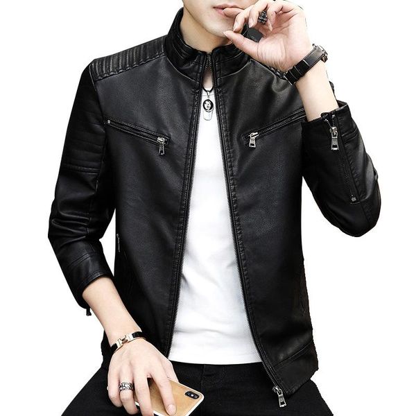 

arrival fashion stand collar motorcycle jacket men men's fur & faux, Black