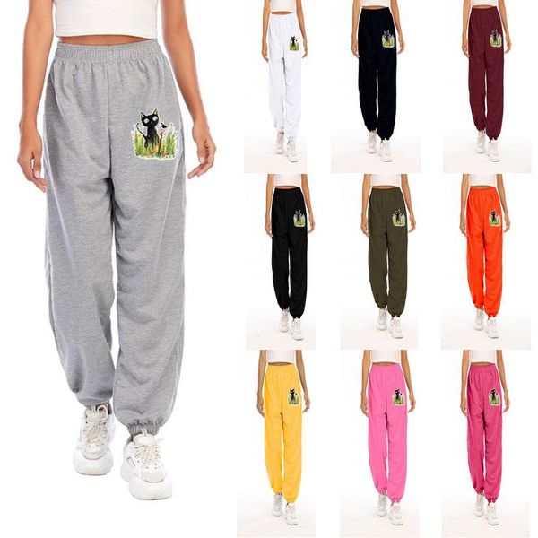 

women's pants & capris plus size sports joggers gray sweatpants print elastic waist baggy korean style trousers women sweat, Black;white