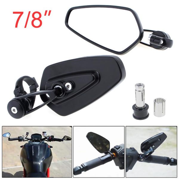 

motorcycle mirrors side universal 2 / 8" aluminum rearview black billet bar