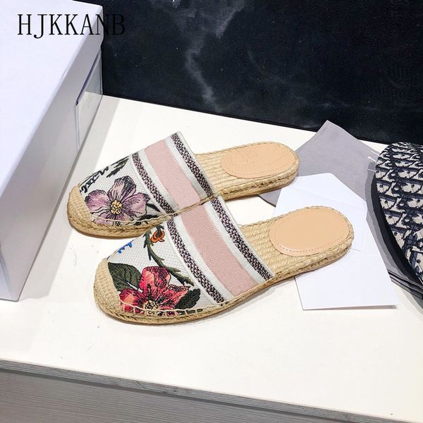 

official website 70% off outlet flat canvas women floral low shallow mouth casual shoes comfortable mules spring summer mixed color leisure, Black