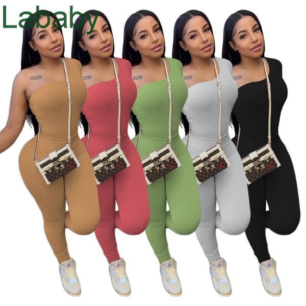 

yoga pants two piece set for women 2022 designer clothing one shoulder long sleeve leggings slim fit suits 5 colours, White