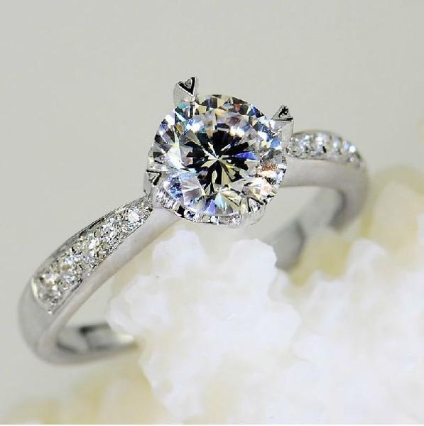 

cluster rings solid 14k 585 white gold heart shape credible 1ct diamond women wedding ring gorgeous birthday gift for her, Golden;silver