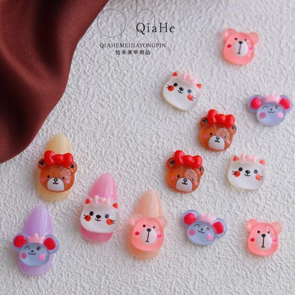 

nail art decorations 10pcs style accessories japanese cartoon cute animal three-dimensional resin bear diy decoration, Silver;gold