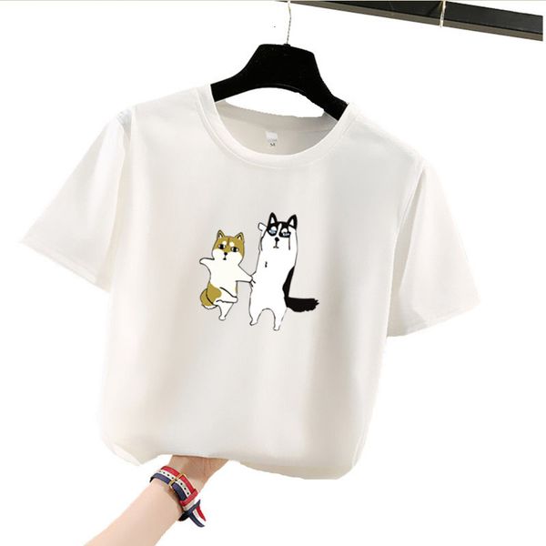 

polo harajuku short sleeve shirt of siberian inu hiba, White