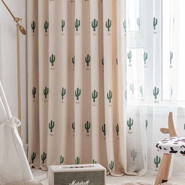 

cactus ins fashion small fresh cartoon embroidered children's room bedroom curtains curtain & drapes
