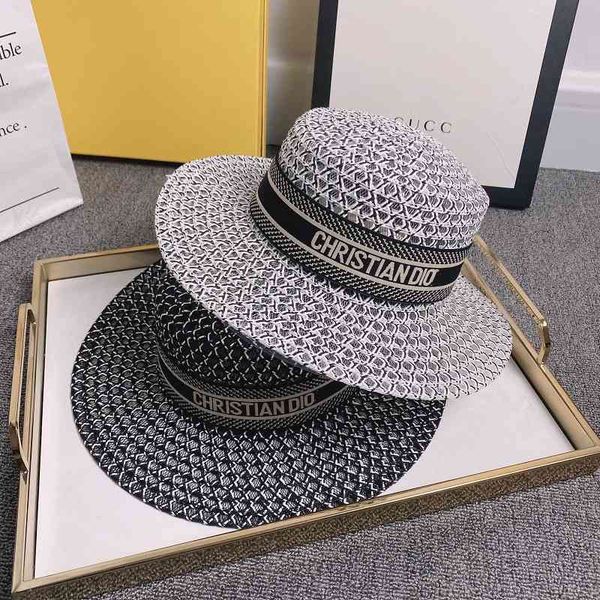 

factory wholesale 50% off 2021 spring and summer new family korean straw hat female letter british flat simple sunscreen, Blue;gray