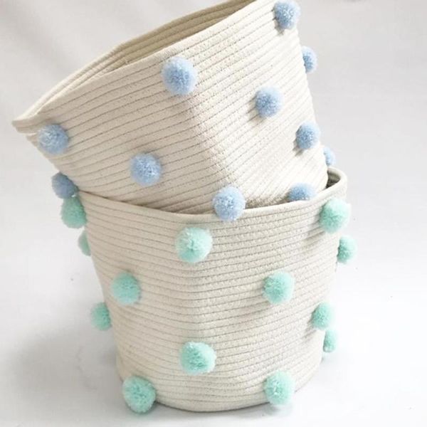 

storage baskets cotton rope knitted pompom decor laundry basket toy bucket po prop home & organization
