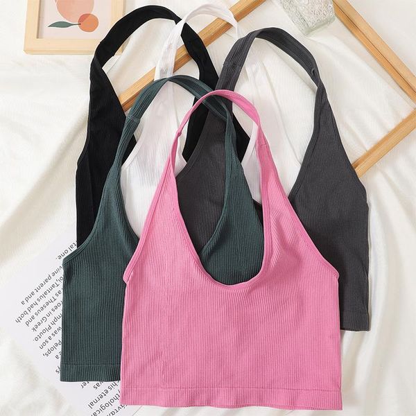 

camisoles & tanks halter women crop summer deep v cami solid lingerie backless camisole seamless underwear plus size, Black;white