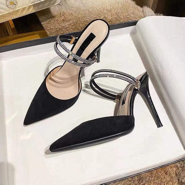 

sandals female summer slippers ladies high heels crystal slides party shoes women for, Black