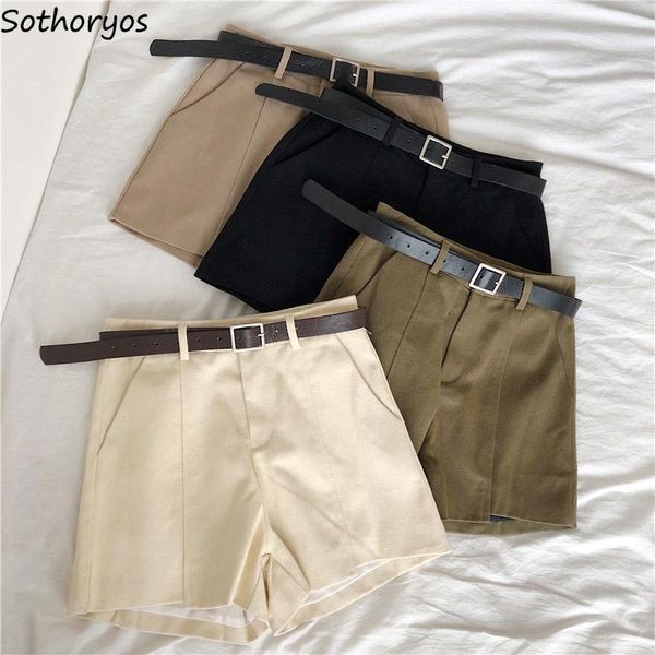 

women's shorts women spring sashes solid high-waist wide-leg a-line chic femme office ladies korean style all-match vintage casual, White;black