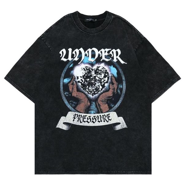 

men's t-shirts vintage graffiti print washed tshirt gothic hip hop distressed retro t shirt cotton men women streetwear short sleeve lo, White;black