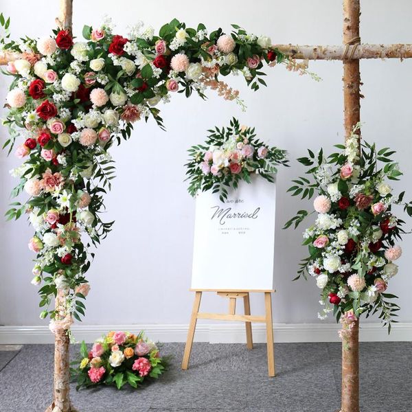 

decorative flowers & wreaths hvayi artificial silk fake row peonies roses pink red flower wedding home party backdrop arch stand decoration