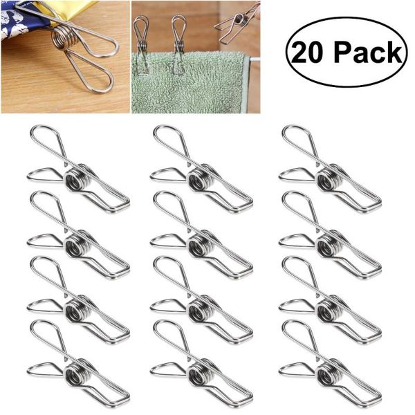 

clothing & wardrobe storage rosenice 20pcs multipurpose stainless steel clips clothes pegs holders (silver)