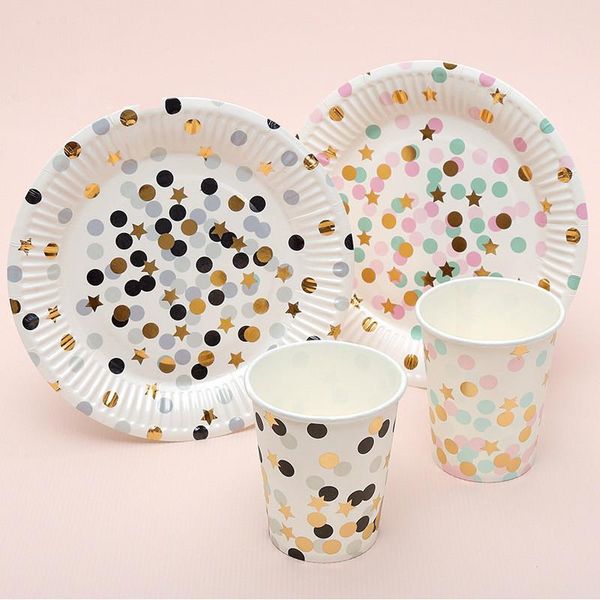 

packaging dinner service 10pcs sweet party disposable plate and cups dot strip pattern for wedding festival birthday supplies tableware acce