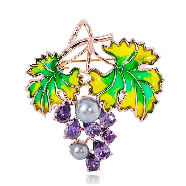 

pins, brooches blucome vivid fruit grape shape zircon copper jewelry for women's luxury brooch pins wedding clothing skirt accessories, Gray