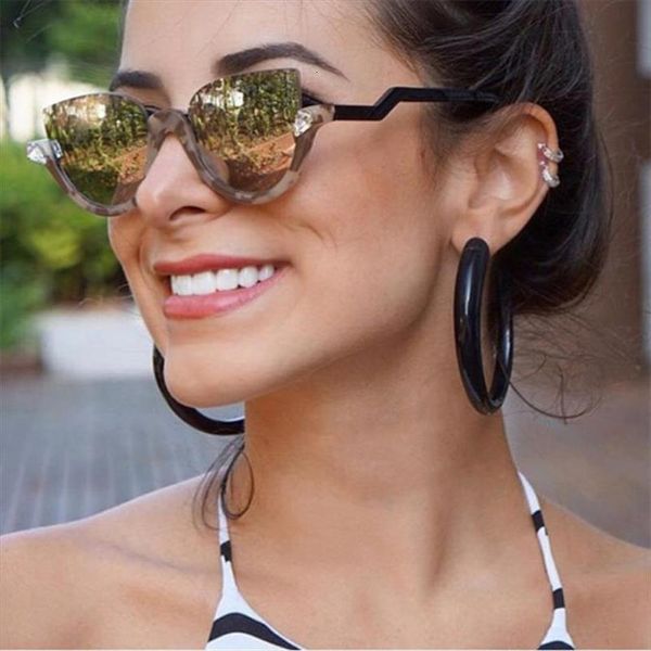 

fashion cat eye mirror womens sunglasses brand designer vintage cateye crystal sun glasses female gradient frames, White;black
