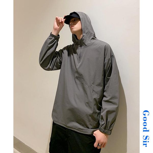 

men's hoodies & sweatshirts stand-up collar solid color hoodie men korean fashion loose casual pullover harajuku streetwear all-match, Black