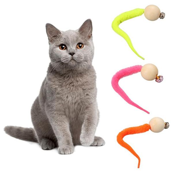 

cat toys 111-simulation worm toy with bell for pet wooden ball head and plush tail interactive teaser 2021 1