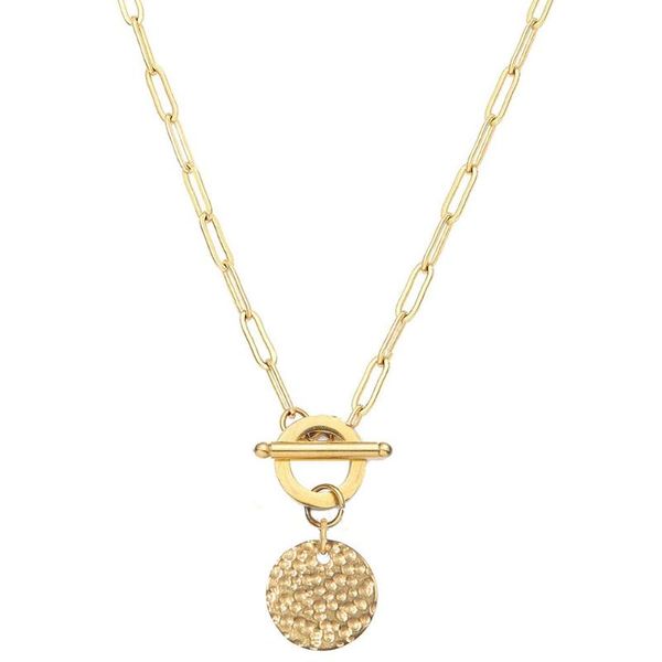 

pendant necklaces stainless steel toggle clasp coin necklace for women square chain ot buckle round choker jewelry, Silver