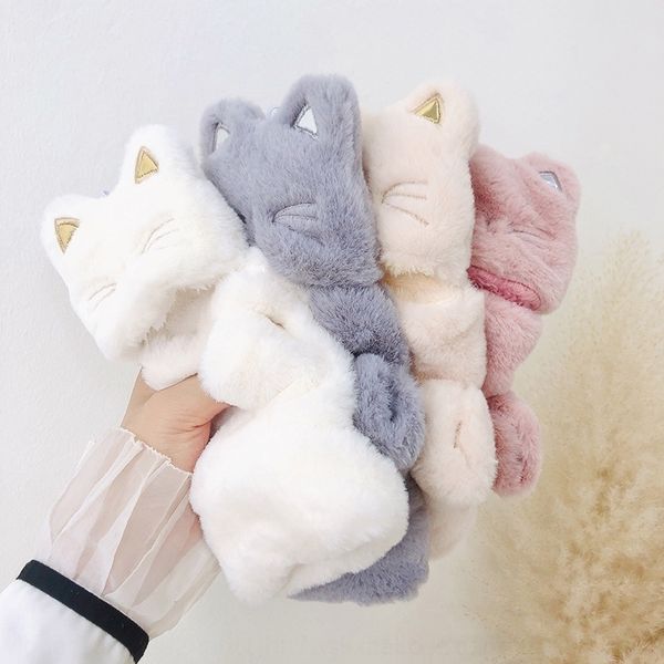 

zpy korean cat cover mittens autumn winter lovely student plush thickening warm and gloves and cold proof plush open fingered gloves, Blue;gray