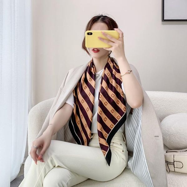 

scarves imitation silk scarf women's european and american style shawl decoration neck twill large square, Blue;gray