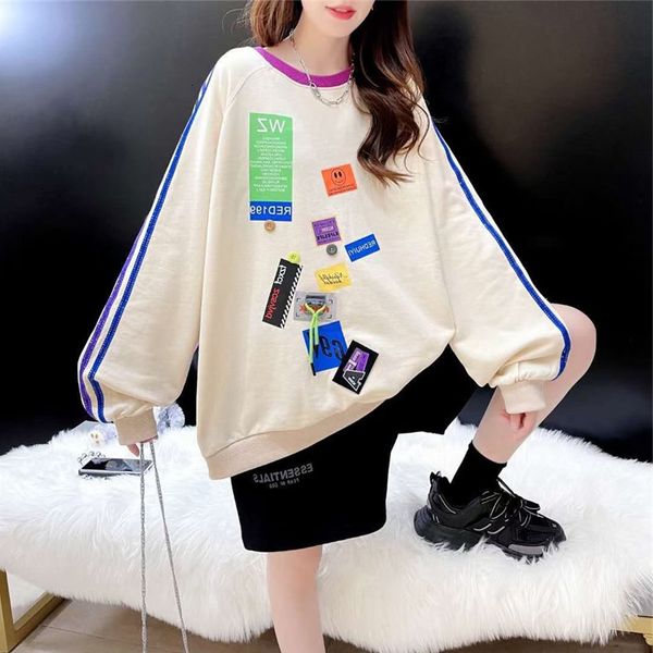 

ch back smiling face stitching contrast color long sleeve pullover women's sweater 21 autumn new medium and personalized t-shirt women, Black