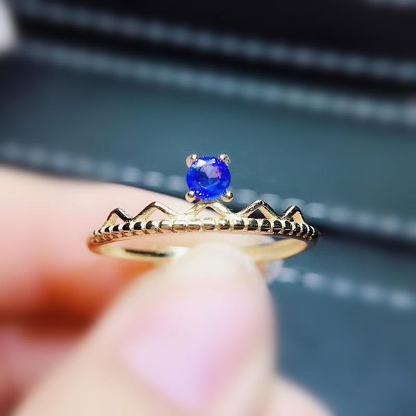 

cluster rings natural real blue sapphire crown style small ring per jewelry 925 sterling silver 3*3mm 0.15ct gemstone fine j2113012, Golden;silver
