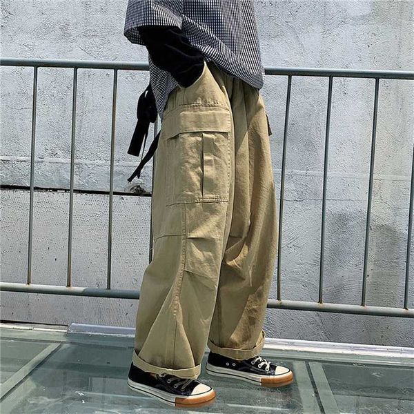 

houzhou streetwear khaki cargo pants women korean fashion hippie black wide leg trousers for female kpop oversize joggers 211115, Black;white