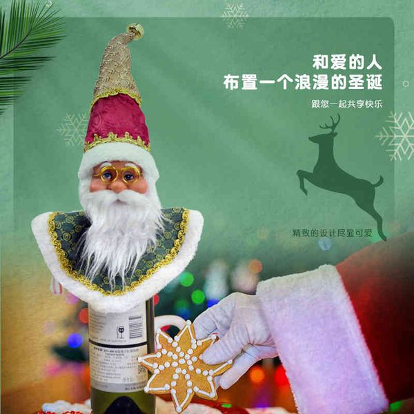

christmas new santa claus red wine bottle cover restaurant decorative cap