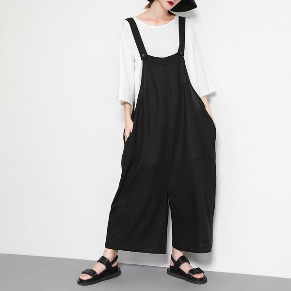 

women's jumpsuits & rompers black women summer casual solid color loose female wild soft wide leg bodysuits fashion streetwear tide, Black;white