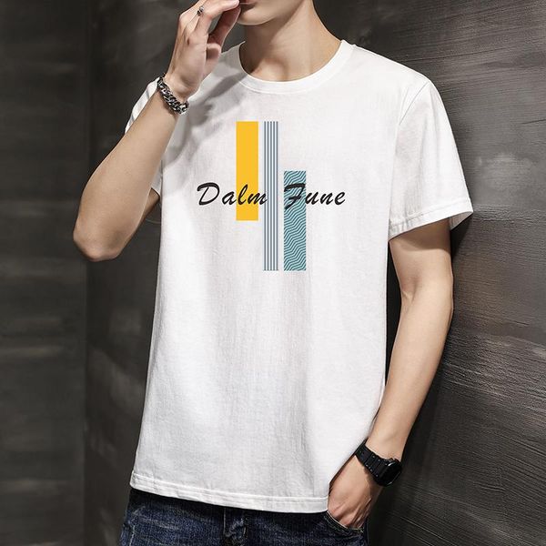 

men's t-shirts 2021 summer casual plus size pure cotton short-sleeved t-shirt loose printing couple all-match top, White;black