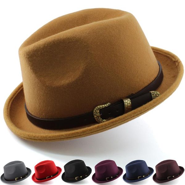 

wide brim hats hat female autumn winter british youth woollen cloth stage gentleman's street jazz curled men's, Blue;gray