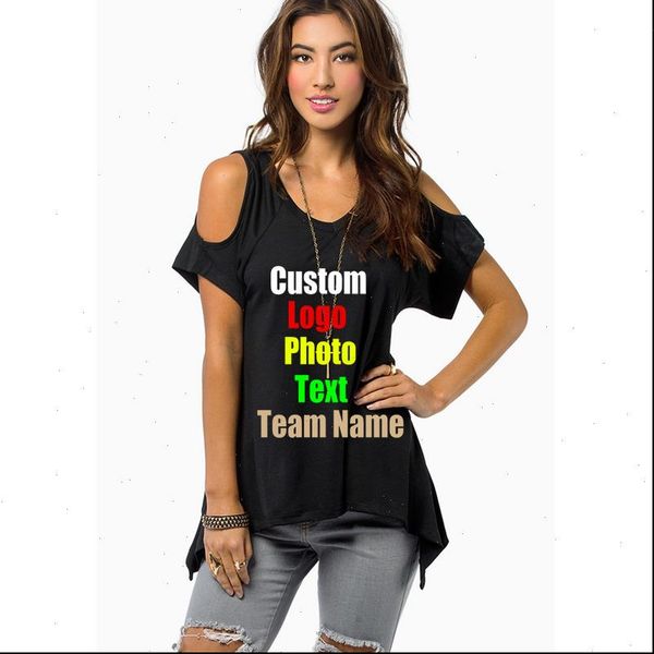 

oversized 4xl 5xl european western womens t shirts off shoulder v neck custom logo p text printed, White