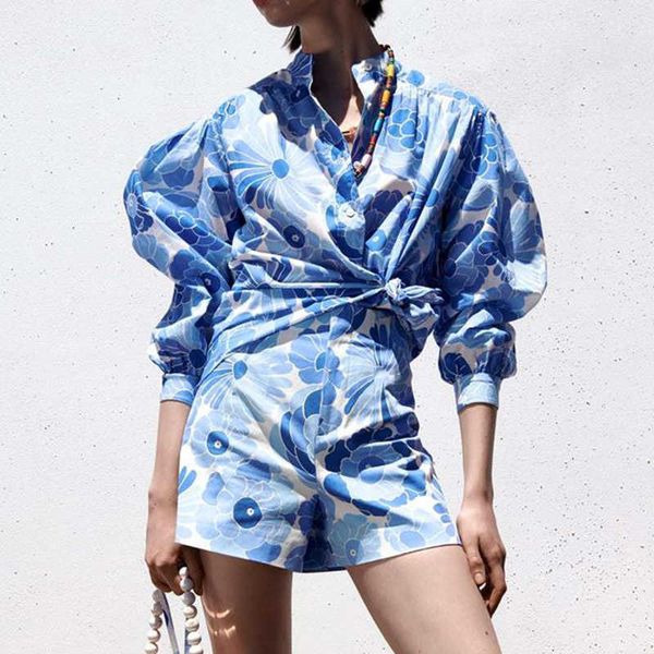 

za suit 2-piece printed women suits & shorts s summer fashion chic pure cotton youth street 210601, White