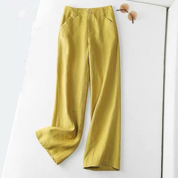 

women's pants & capris summer drape feeling linen wide leg trousers for women loose and slim straight casual versatile, Black;white