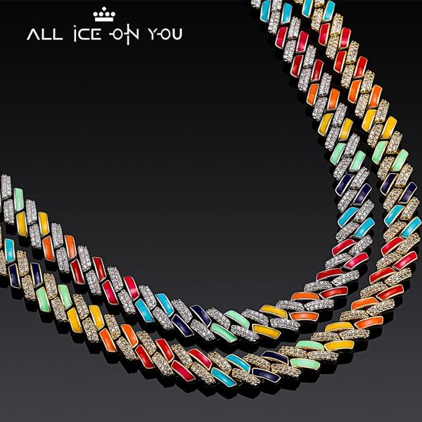 

chains alliceonyou iced out dripping oil colorful 10mm hip hop cuban necklace&bracelet set jewelry women gift, Silver